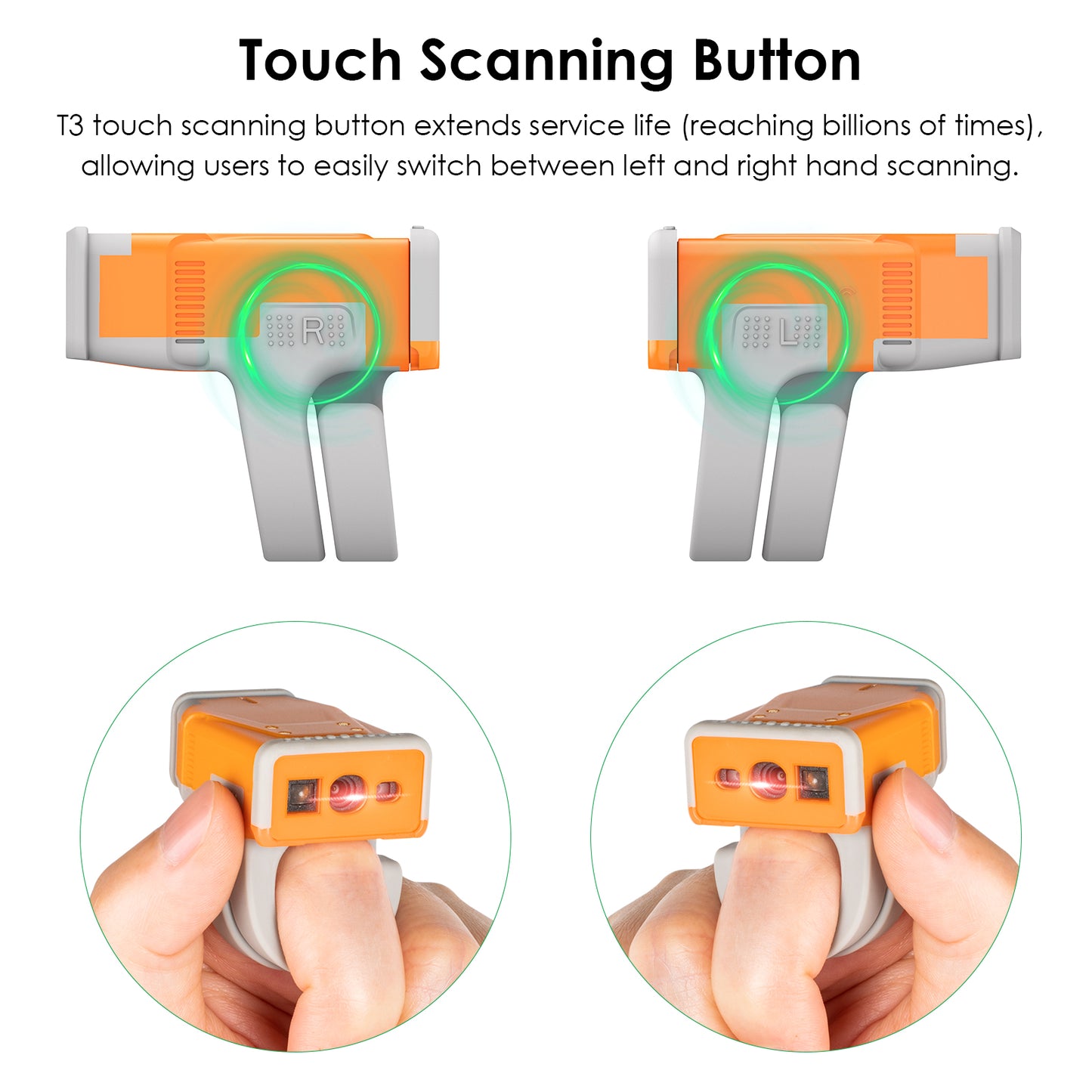 Ultra-light Tiny Ring Scanner T3 2D Wearable Barcode Scanner Bluetooth Barcode Reader Connecting with Gateway,with Battery Level Touch Button BLE