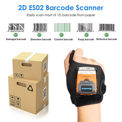 POSUNITECH ES02 2D Wearable Barcode Scanner, Hands-Free Glove QR Code Reader with Bluetooth, Wireless Inventory Picking Scanner for Warehouse, Logistics, Retail & Management System