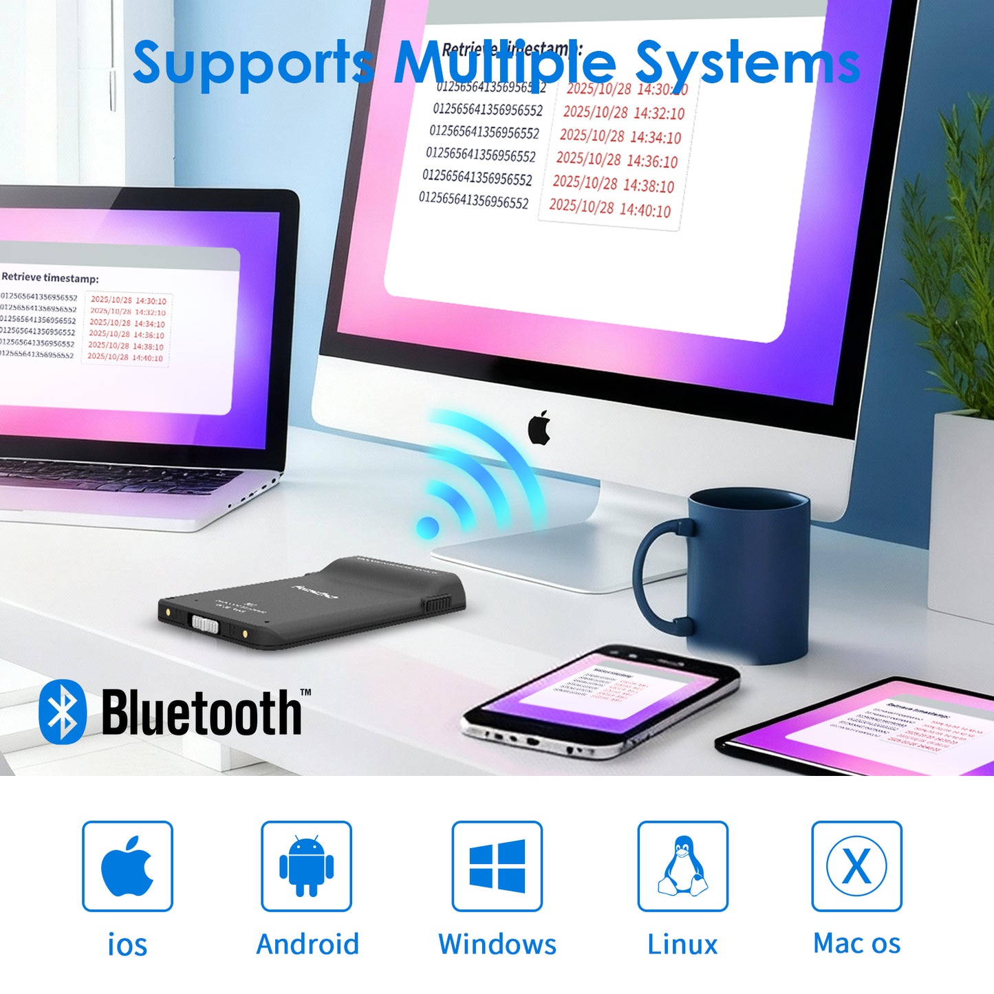 M2 backclip Barcode Scanner, Wireless Bluetooth 2D Barcode Scanner, Compatible with Multiple Mobile Phone Models