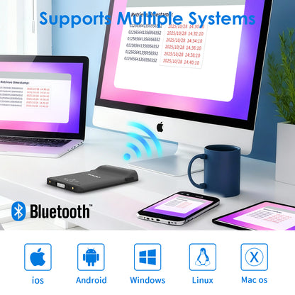 M2 backclip Barcode Scanner, Wireless Bluetooth 2D Barcode Scanner, Compatible with Multiple Mobile Phone Models