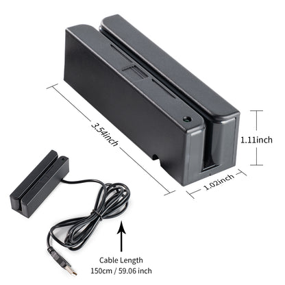 Mini MSR90-USB magnetic stripe card reader, equipped with a buzzer, supports three-track high/low data capture, and is suitable for POS systems and access control.