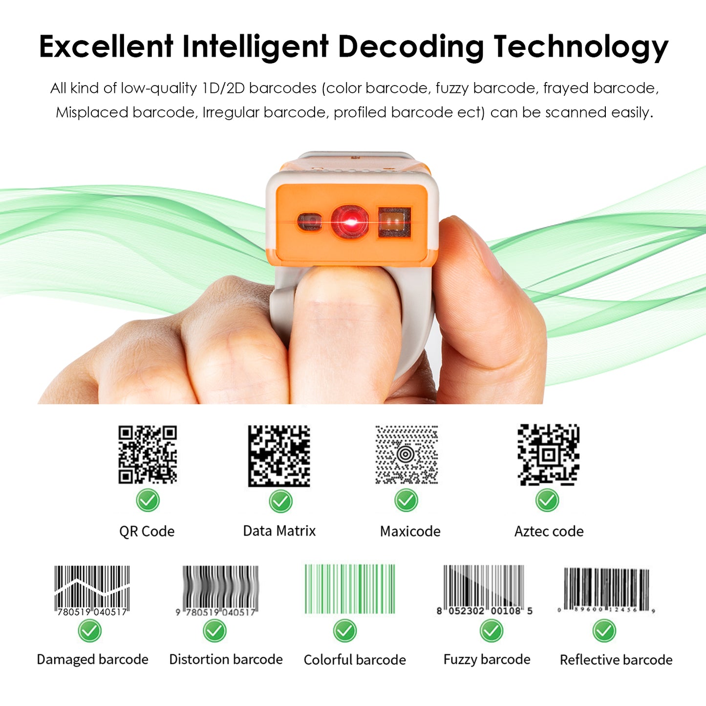 Ultra-light Tiny Ring Barcode Scanner reader T3