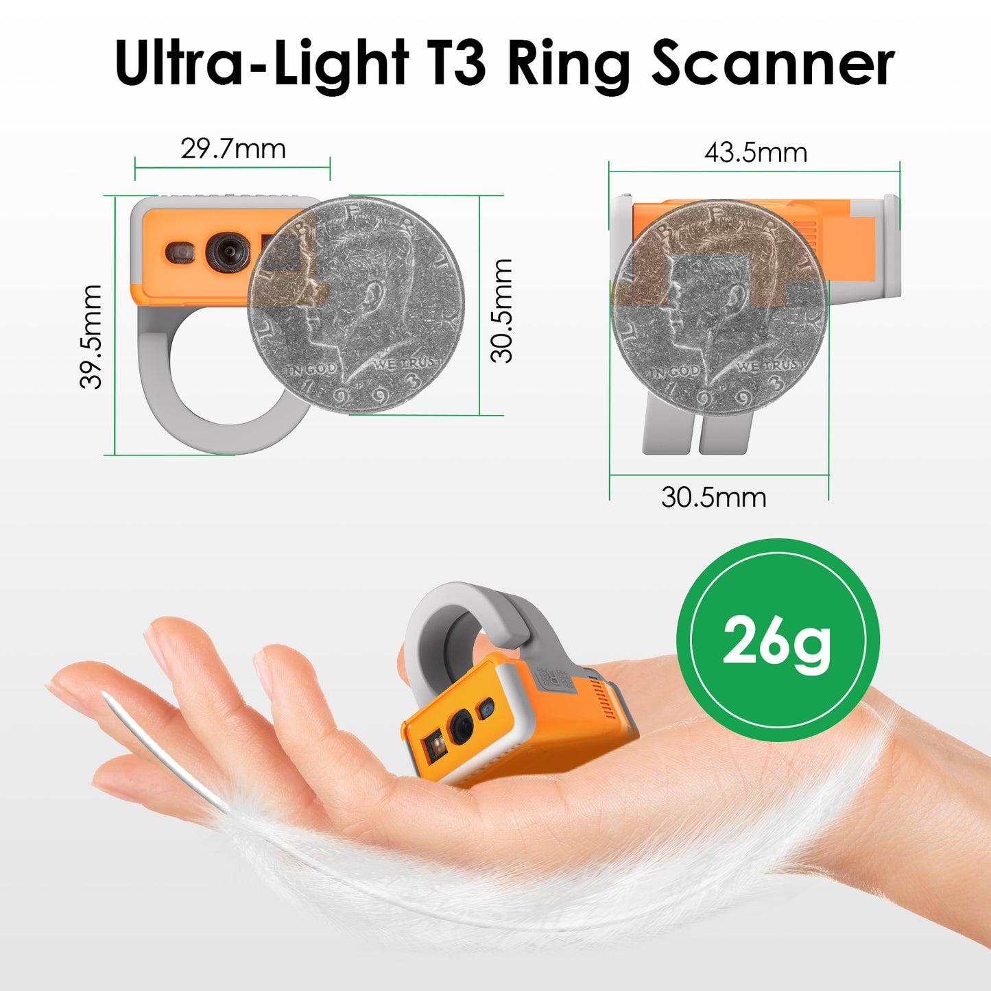Ultra-light Tiny Ring Barcode Scanner reader T3
