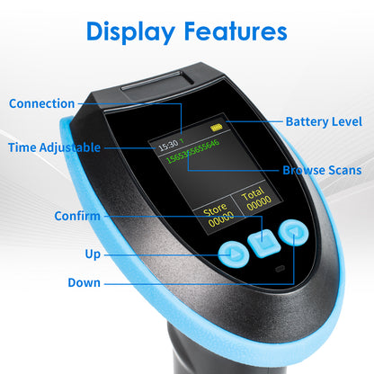 TH39 Wireless Barcode Scanner with Display Screen, 1.77'' On-Screen Configuration, Bluetooth 4.2 & 2.4G Wireless & USB, Industrial Handheld 1D/2D/QR Scanner for Warehouse, Inventory, Retail