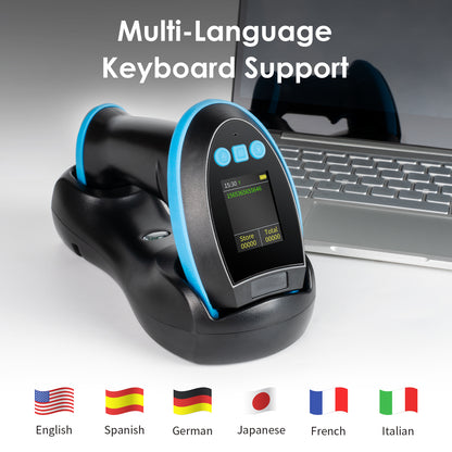 TH39 Wireless Barcode Scanner with Display Screen, 1.77'' On-Screen Configuration, Bluetooth 4.2 & 2.4G Wireless & USB, Industrial Handheld 1D/2D/QR Scanner for Warehouse, Inventory, Retail