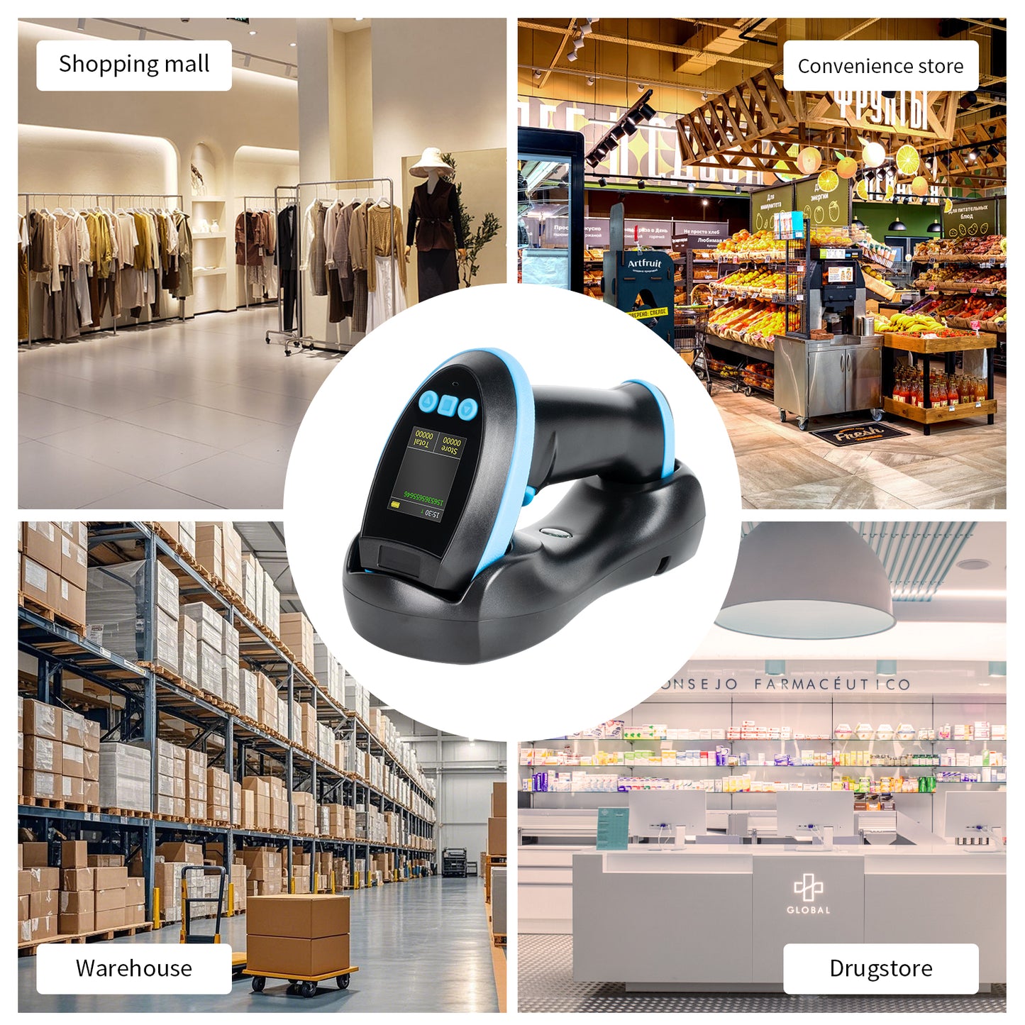 TH39 Wireless Barcode Scanner with Display Screen, 1.77'' On-Screen Configuration, Bluetooth 4.2 & 2.4G Wireless & USB, Industrial Handheld 1D/2D/QR Scanner for Warehouse, Inventory, Retail