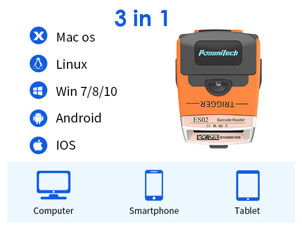 POSUNITECH ES02 2D Wearable Barcode Scanner, Hands-Free Glove QR Code Reader with Bluetooth, Wireless Inventory Picking Scanner for Warehouse, Logistics, Retail & Management System