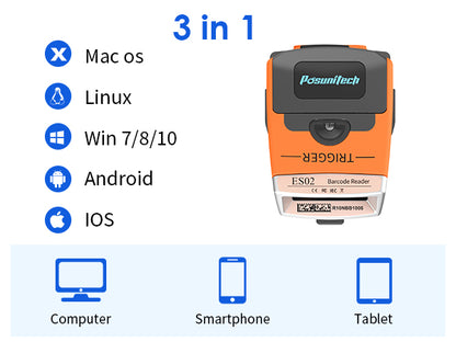 POSUNITECH ES02 2D Wearable Barcode Scanner, Hands-Free Glove QR Code Reader with Bluetooth, Wireless Inventory Picking Scanner for Warehouse, Logistics, Retail & Management System